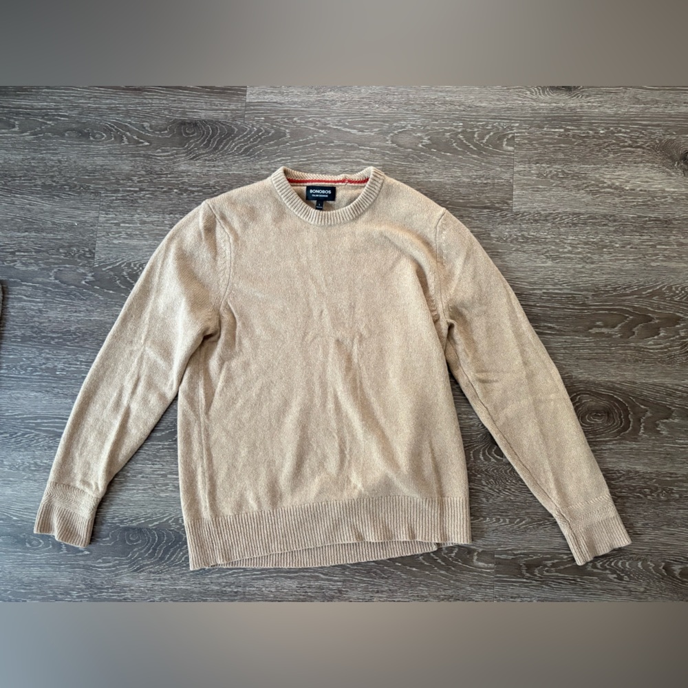 Bonobos Men's Tan Crewneck Sweater Italian Cashmere